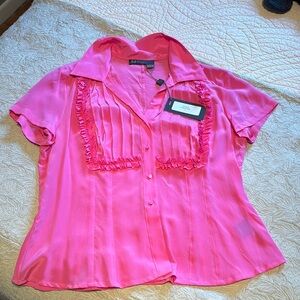 M Siamo pink silk button down top Sz 14 NWT